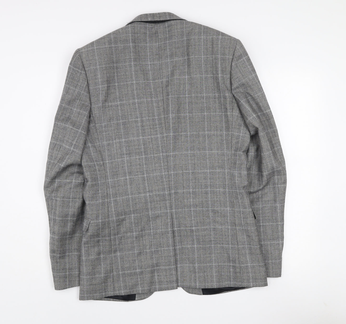 Ben Sherman Men’s Grey Check Wool Blazer 38L Single Breasted Jacket