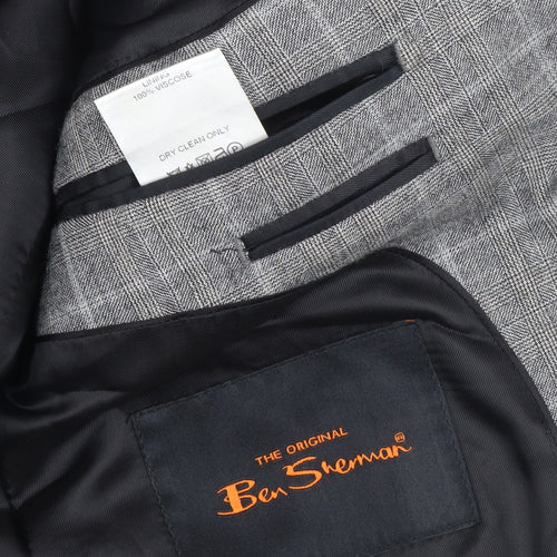 Ben Sherman Men’s Grey Check Wool Blazer 38L Single Breasted Jacket