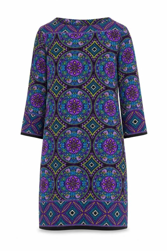 Front view of Wallis Petite Women’s Multicoloured Geometric Jersey Shift Dress, size UK 8