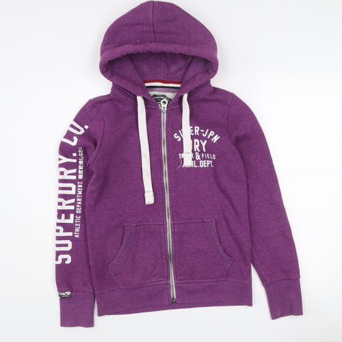 Superdry Women Purple Hooded Full Zip Logo Jacket Size S