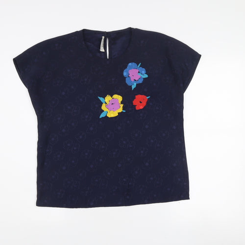 Fink Modell Women Blue Floral Embroidered Blouse Size 14