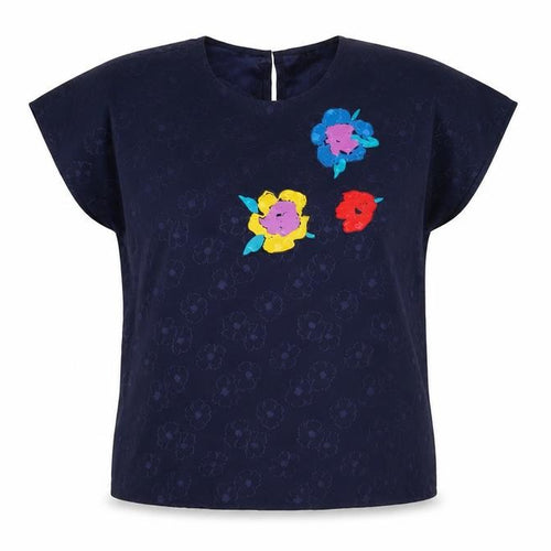 Fink Modell Women Blue Floral Embroidered Blouse Size 14