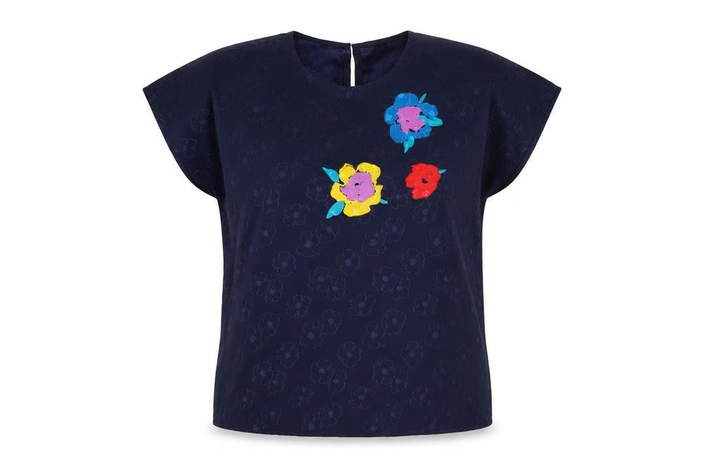 Fink Modell Women Blue Floral Embroidered Blouse Size 14