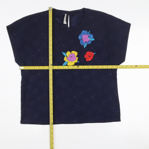 Fink Modell Women Blue Floral Embroidered Blouse Size 14