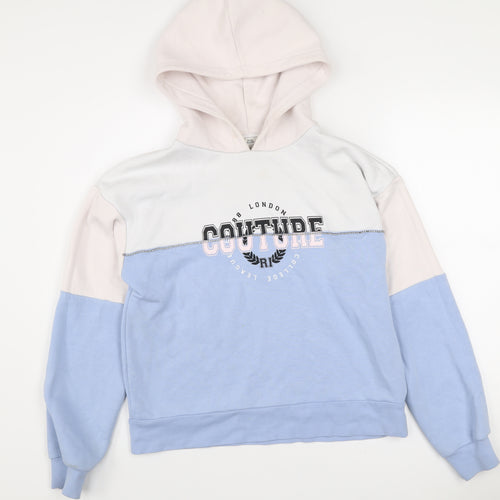 River Island Women's Blue Colourblock Hoodie S Cotton Blend Couture Design