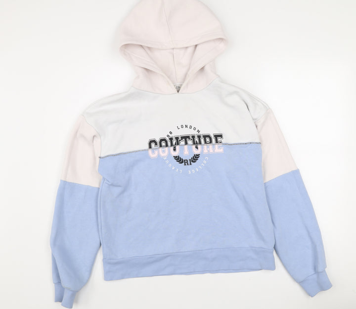 River Island Women's Blue Colourblock Hoodie S Cotton Blend Couture Design