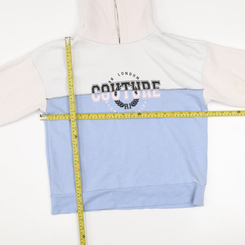 River Island Women's Blue Colourblock Hoodie S Cotton Blend Couture Design