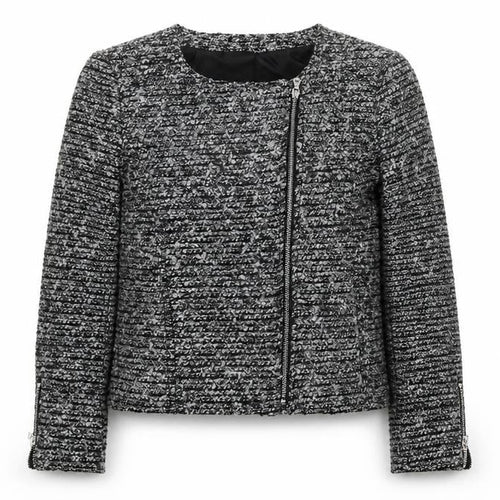 H&M Women’s Grey Tweed Biker Jacket Size 10 Full Zip Lined Cotton Blend