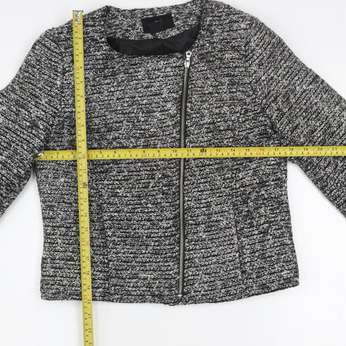 H&M Women’s Grey Tweed Biker Jacket Size 10 Full Zip Lined Cotton Blend