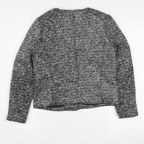 H&M Women’s Grey Tweed Biker Jacket Size 10 Full Zip Lined Cotton Blend