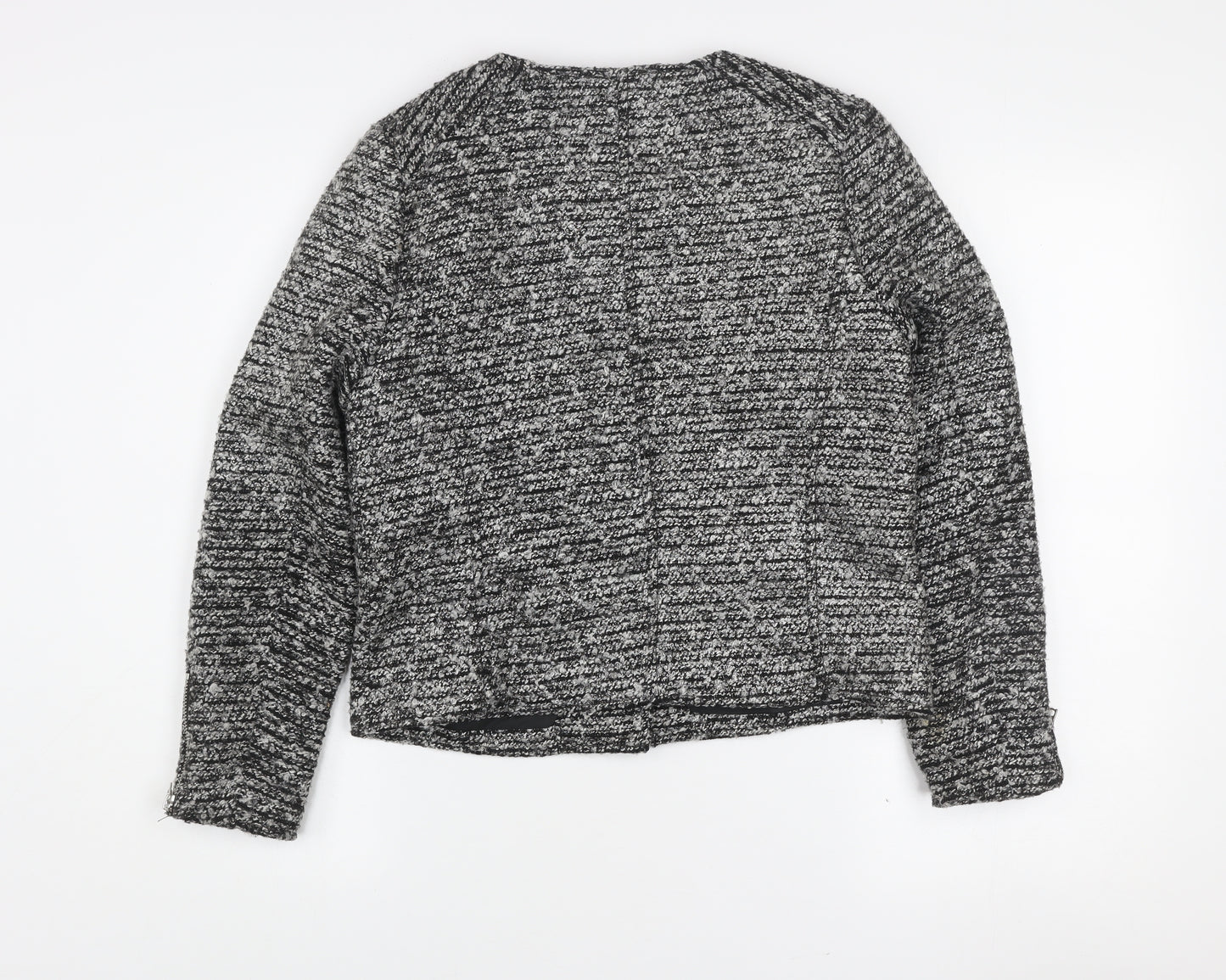 H&M Women’s Grey Tweed Biker Jacket Size 10 Full Zip Lined Cotton Blend