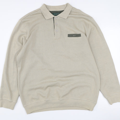Greenwoods Mens Beige XL Collared Henley Cotton Blend Jumper