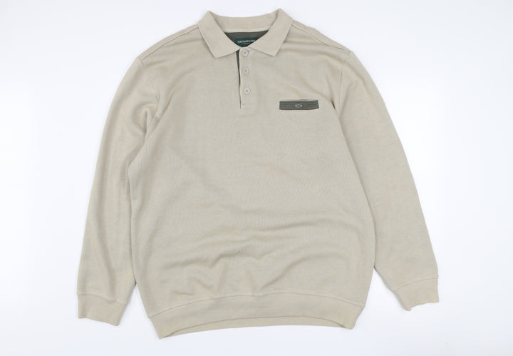 Greenwoods Mens Beige XL Collared Henley Cotton Blend Jumper