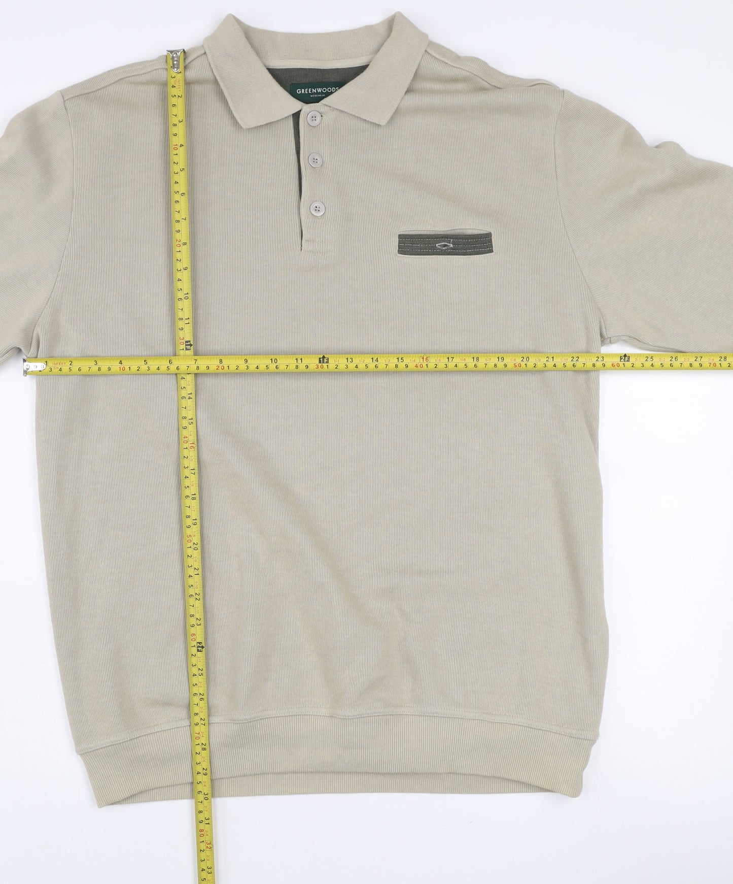 Greenwoods Mens Beige XL Collared Henley Cotton Blend Jumper