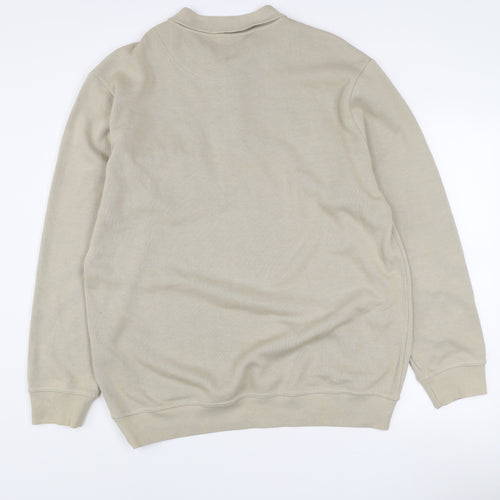 Greenwoods Mens Beige XL Collared Henley Cotton Blend Jumper