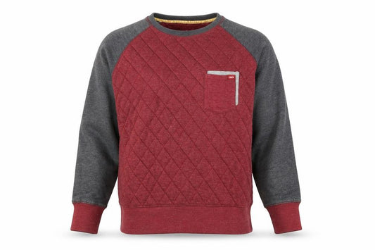 Front view of Cinch men’s red grey quilted crew neck jumper, size L