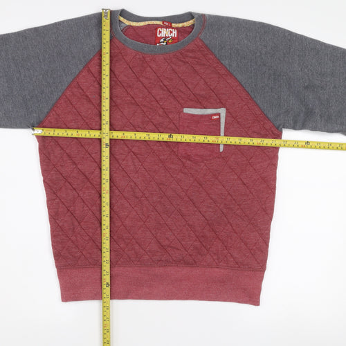 Cinch Mens Red Grey Quilted Crew Neck Jumper Size L