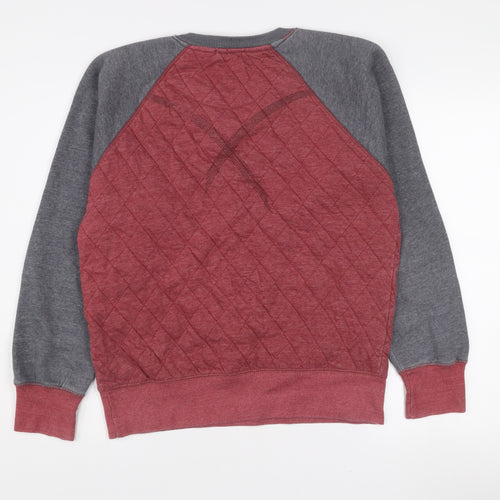 Cinch Mens Red Grey Quilted Crew Neck Jumper Size L