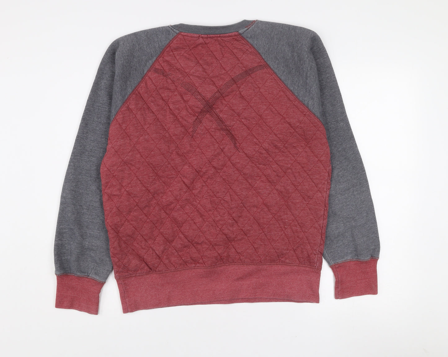 Cinch Mens Red Grey Quilted Crew Neck Jumper Size L