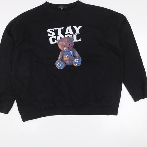 Missguided Women Black UK 10 Pullover Sweatshirt Stay Cool Teddy Graphic