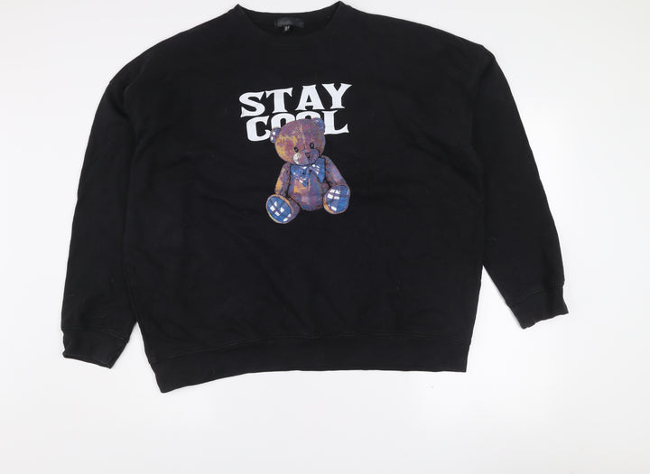 Missguided Women Black UK 10 Pullover Sweatshirt Stay Cool Teddy Graphic