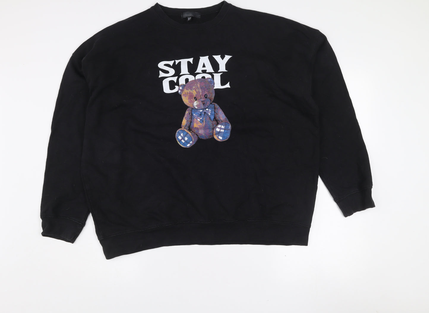 Missguided Women Black UK 10 Pullover Sweatshirt Stay Cool Teddy Graphic