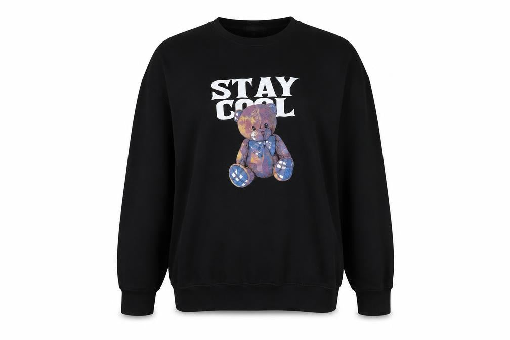 Front view of Missguided Women Black UK 10 Pullover Sweatshirt Stay Cool Teddy Graphic
