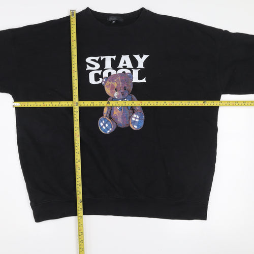 Missguided Women Black UK 10 Pullover Sweatshirt Stay Cool Teddy Graphic