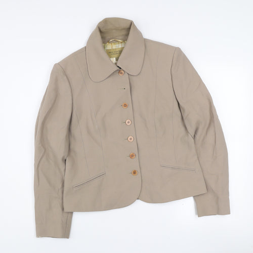 Paul Costelloe Women Beige Virgin Wool Single-Breasted Blazer UK 16