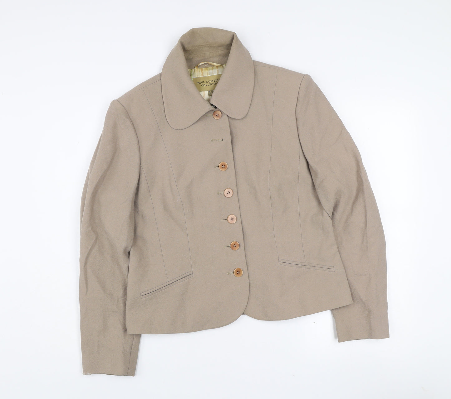 Paul Costelloe Women Beige Virgin Wool Single-Breasted Blazer UK 16