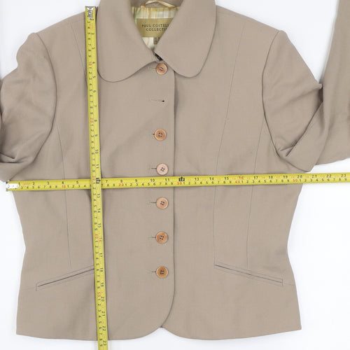 Paul Costelloe Women Beige Virgin Wool Single-Breasted Blazer UK 16