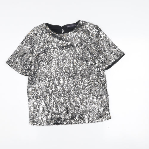 Marks and Spencer Women's Silver Sequin Short Sleeve Blouse Size 6
