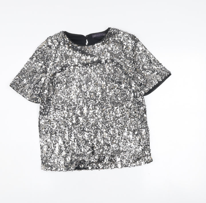 Marks and Spencer Women's Silver Sequin Short Sleeve Blouse Size 6