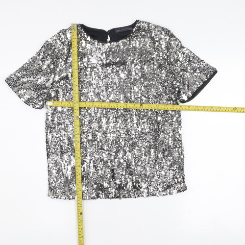 Marks and Spencer Women's Silver Sequin Short Sleeve Blouse Size 6