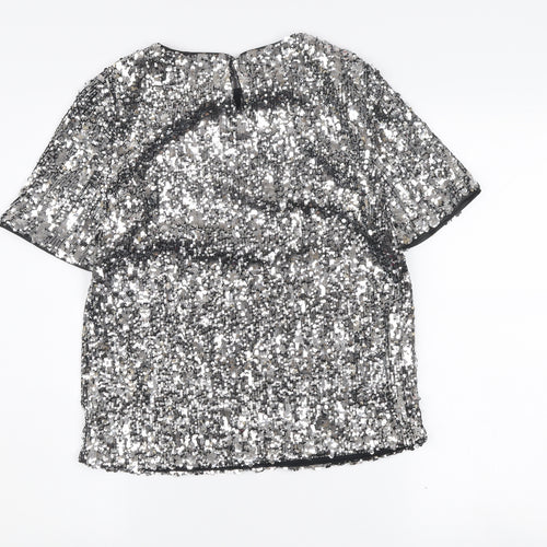 Marks and Spencer Women's Silver Sequin Short Sleeve Blouse Size 6