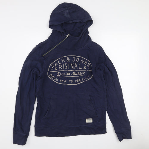 Jack & Jones Originals Men’s Blue Pullover Hoodie Size S Logo Zip Design