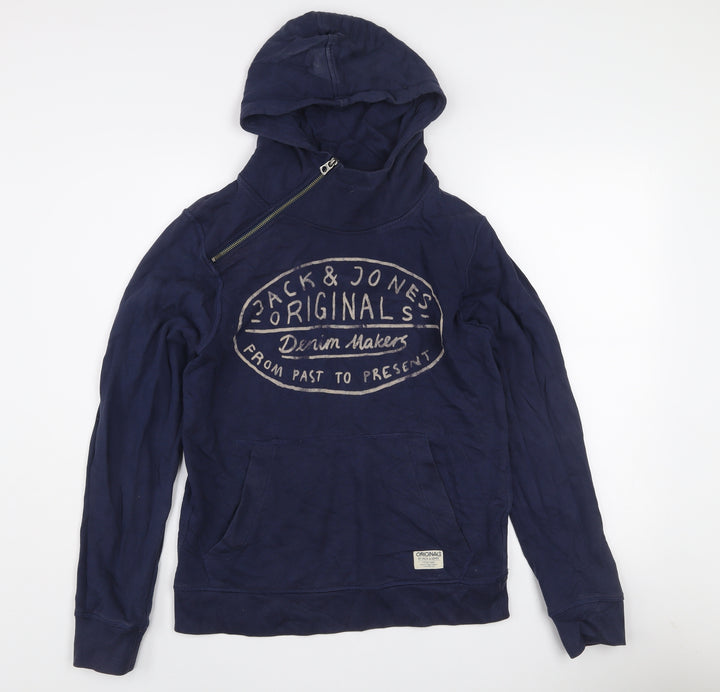 Jack & Jones Originals Men’s Blue Pullover Hoodie Size S Logo Zip Design