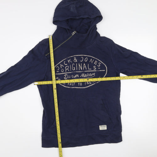 Jack & Jones Originals Men’s Blue Pullover Hoodie Size S Logo Zip Design
