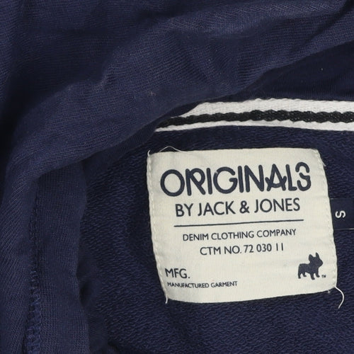 Jack & Jones Originals Men’s Blue Pullover Hoodie Size S Logo Zip Design