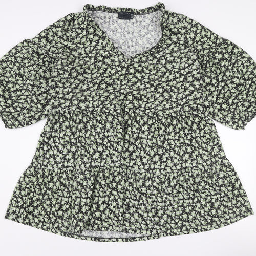 ASOS Design Curve Green Floral Smocked A-Line Dress Size 18