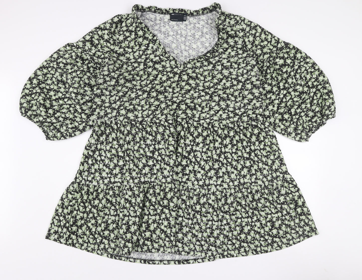 ASOS Design Curve Green Floral Smocked A-Line Dress Size 18