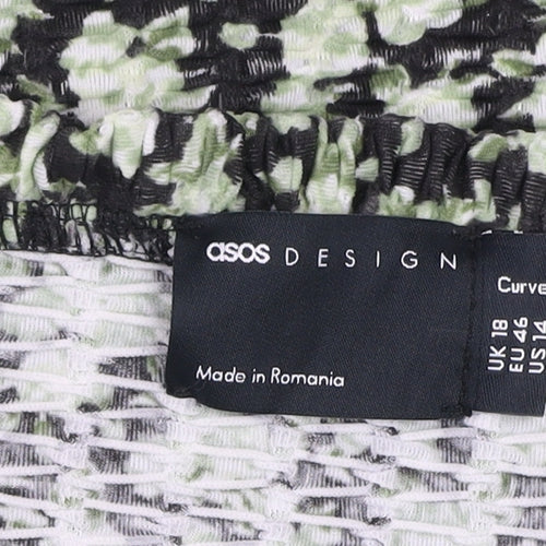 ASOS Design Curve Green Floral Smocked A-Line Dress Size 18