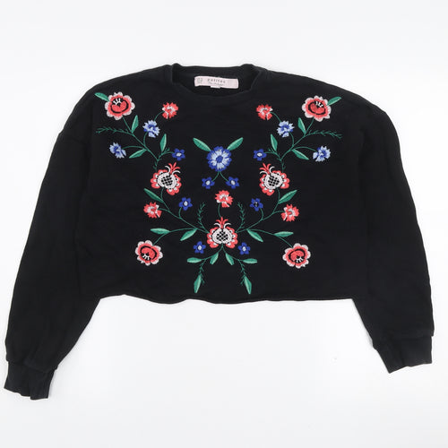 Miss Selfridge Petites Black Floral Embroidered Cotton Jumper UK 10