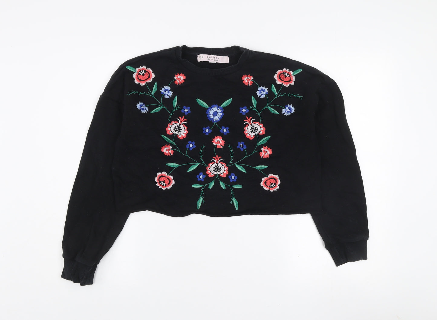 Miss Selfridge Petites Black Floral Embroidered Cotton Jumper UK 10