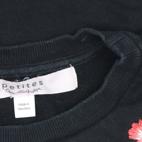 Miss Selfridge Petites Black Floral Embroidered Cotton Jumper UK 10