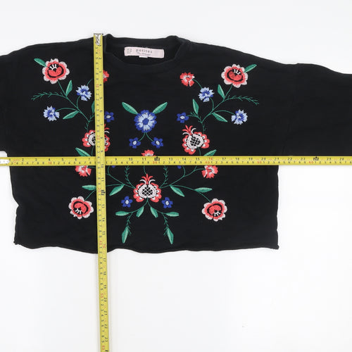 Miss Selfridge Petites Black Floral Embroidered Cotton Jumper UK 10