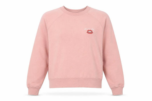 Front view of Amuse Society women’s pink graphic pullover sweatshirt, size UK 10