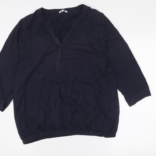 Cotton Traders Women's Navy Blue 3/4 Sleeve Cotton Tunic Blouse Size 16
