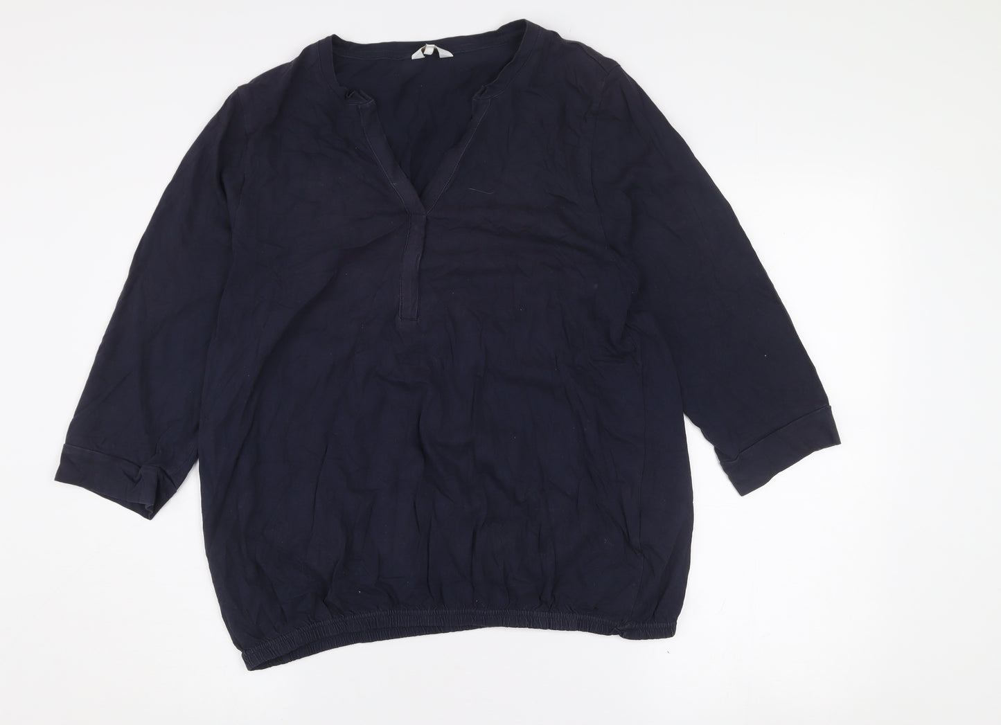 Cotton Traders Women's Navy Blue 3/4 Sleeve Cotton Tunic Blouse Size 16