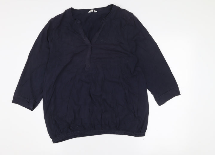 Cotton Traders Women's Navy Blue 3/4 Sleeve Cotton Tunic Blouse Size 16